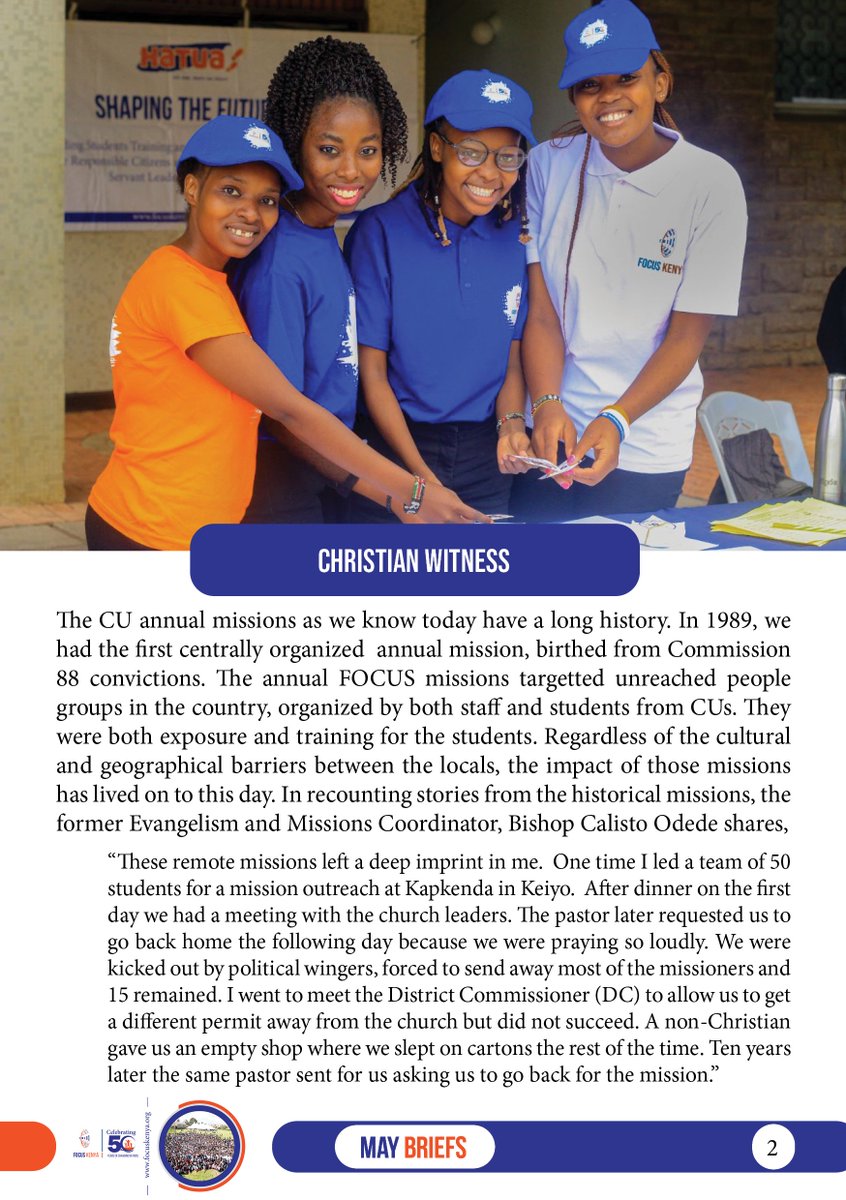 focuskenya's tweet photo. Christian Witness since 1973!
As we celebrate 50 years of impact, expansion, and God’s provision, we are happy to share moving stories about students and Associates witnessing, FOCUS @50 Celebrations, and how you can be part of it. 
https://t.co/TRb0grGk8Z https://t.co/kVgIAgaKOC