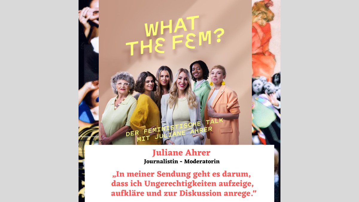 AnitaPitsch's tweet photo. Podcastfolge 49: Juliane Ahrer „What the Fem“ ist die erste feministische Talksendung in Österreich und in der Sendung geht es darum, Ungerechtigkeiten zwischen den Geschlechtern aufzuzeigen“. 
Link zur Folge: https://t.co/bzO93CYdf2
https://t.co/9VyPXU351i
zu sehen auf W24 https://t.co/SYmU8Xpx04