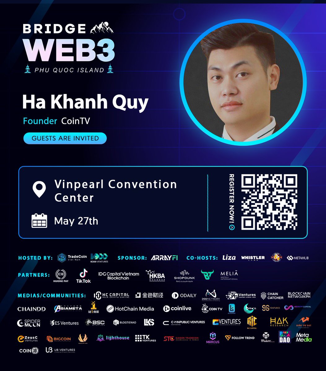 hakhanhquy's tweet photo. 📢CoinTV X Bridge Web3 Event
CoinTV rất vinh dự khi chính thức là Media Partner của Sự kiện #BridgeWeb3 Event tại Phú Quốc.
⏰Time: May 27, 2023
Nếu anh em có ở Phú Quốc vào 27/05 thì hẹn gặp Anh Em ở sự kiện nhé! 🚀 https://t.co/8VAJRKGRU7