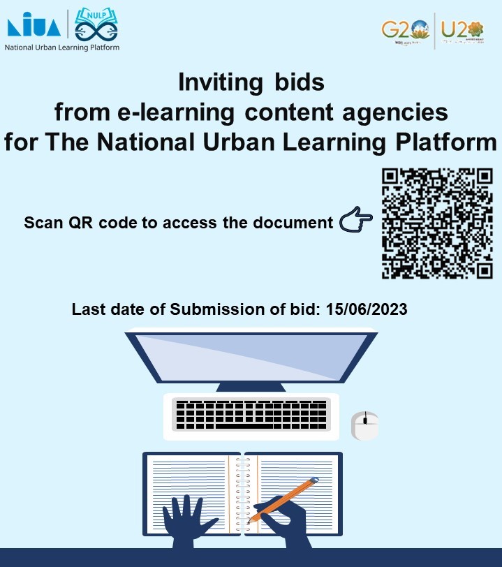 <a href="/NIUA_India/">NIUA_India</a> invites proposals for curation &amp; development of e-learning content for National Urban Learning Platform (NULP)
Bidding content agency to support  govt agencies, states &amp; cities to create interactive content for NULP

More: niua.in/sites/default/…
Submit by: 15 June'23
