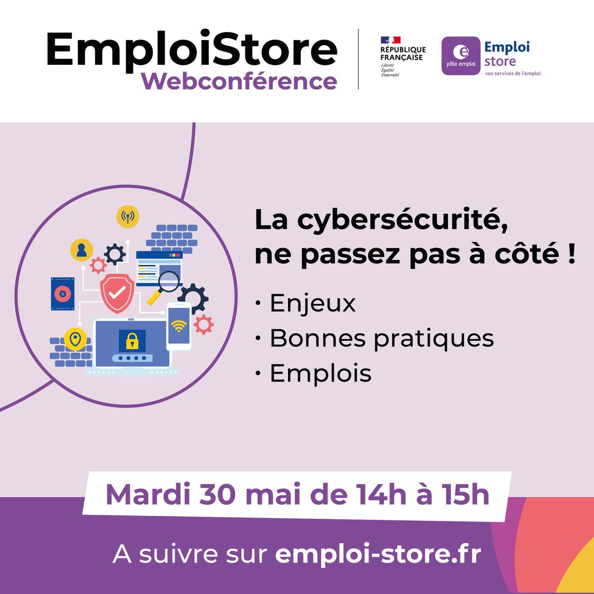 La #cybersécurité, un sujet qui nous concerne tous ! 📣

Avec la montée en puissance du #travail hybride et de la numérisation de la société, le marché de l’#emploi de la cybersécurité est en plein essor 💻

🗓️ Webinaire le 30/05 à 14h ➡️ emploi-store.fr/portail/servic… cc <a href="/Travail_Gouv/">Ministère du Travail et de l'Emploi</a>