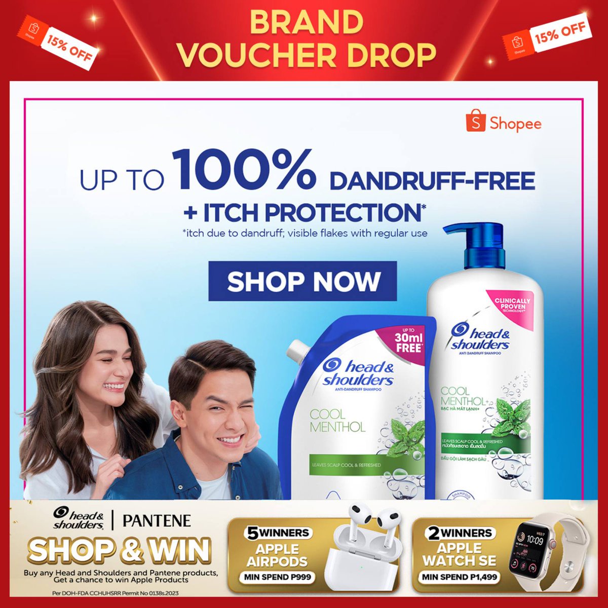 Get exclusive Shopee vouchers this May 24-31 only when you purchase Head &amp; Shoulders' best-sellers!

10% OFF with every purchase worth PHP 700
15% OFF with every purchase worth PHP 1500

Shop on Shopee now!