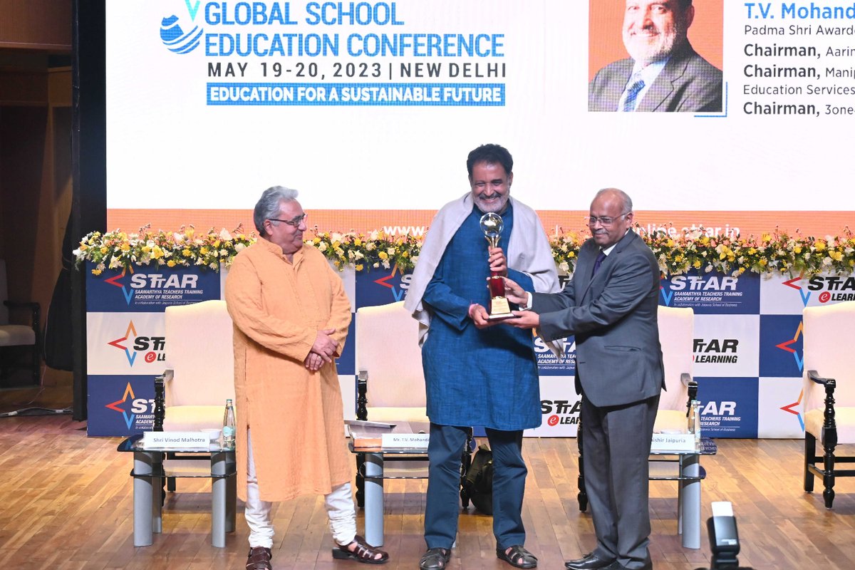 ShishirJaipuria's tweet photo. The Day 2 of #STTAR Global #School #EducationConference saw the launch of STTAR Education Excellence Awards wherein Padma Shri Mohandas Pai was conferred with Shiksha Garima Puraskar. The awards also honored schools & teachers in multiple categories. A day of feting excellence. https://t.co/d1xrWZ26NK