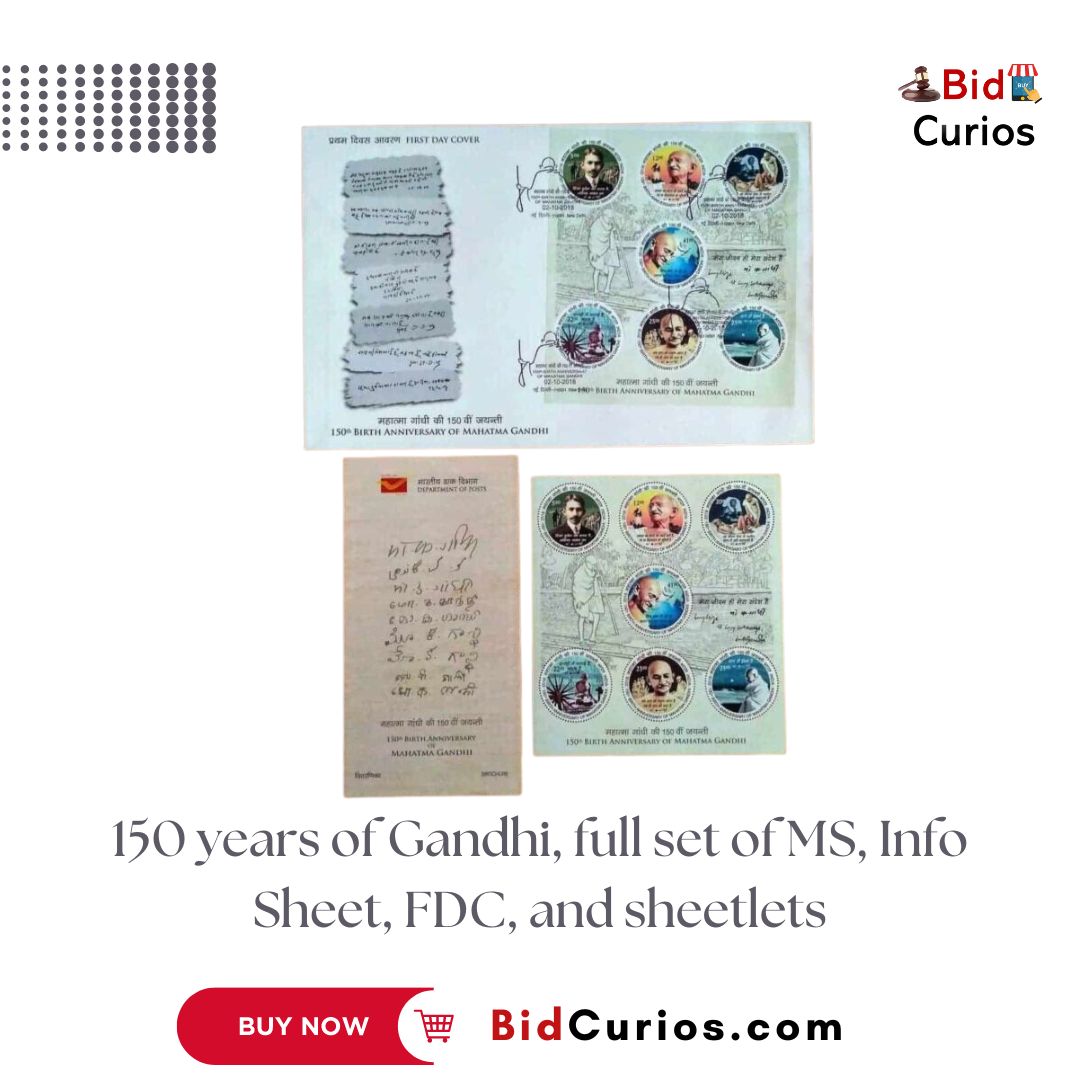 India 2018 150 years of Gandhi, full set of MS, Info Sheet, FDC, and sheetlets

Buy at: bit.ly/3q6uXZb

'Use TAP500FREESHIP code for free shipping. Limited time offer!'

#BidCurios #Philately #StampCollecting #Stamps #StampLovers #PostalHistory #Philatelist