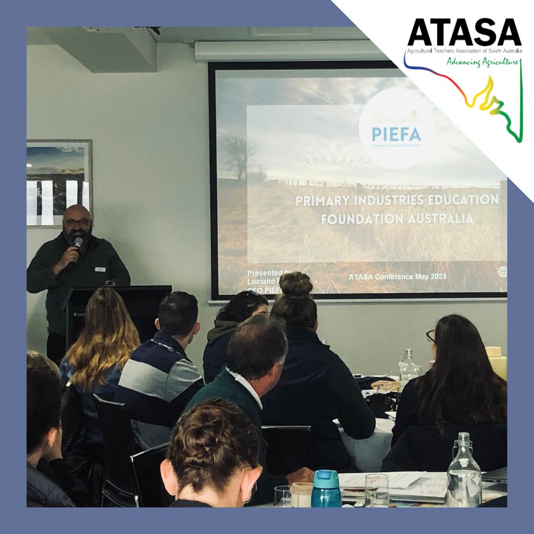 OzPIEF's tweet photo. Today our CEO Luciano attended the 17th South Australia Ag Teachers Association Conference which is hosting over 60 #AgTeachers from the state. Luch was joined by @AgCommunicators as well as speakers on career pathways, animal ethics, new technologies & more. #AgResources #PIEFA https://t.co/xo21GNCNMY