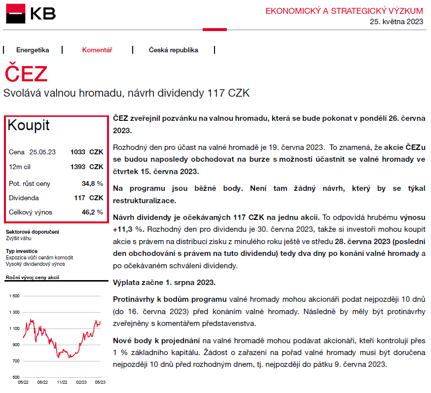 BobTrampota's tweet photo. @SkupinaCEZ svolává VH na 26. 6. 2023 (oček.). Divi 117CZK (oček.), výnos +11,3 %, poslední den s divi 28. 6. Protinávrhy do 16. 6. Nové body jen akcionáři 1 %+ do 9. 6. #KBreport 👉 https://t.co/fkoAfbl5uy ✍️@komercka. https://t.co/lGZlwrSeYp