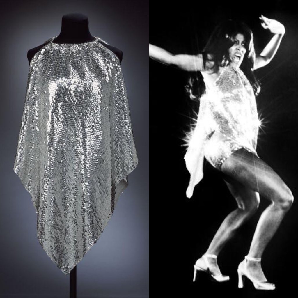 What a powerhouse of a woman. Here Tina Turner in silver sequins, designed by Shirley Russell for the 1975 movie Tommy. May she sparkle in the heavens <a href="/V_and_A/">V&A</a> #RIP