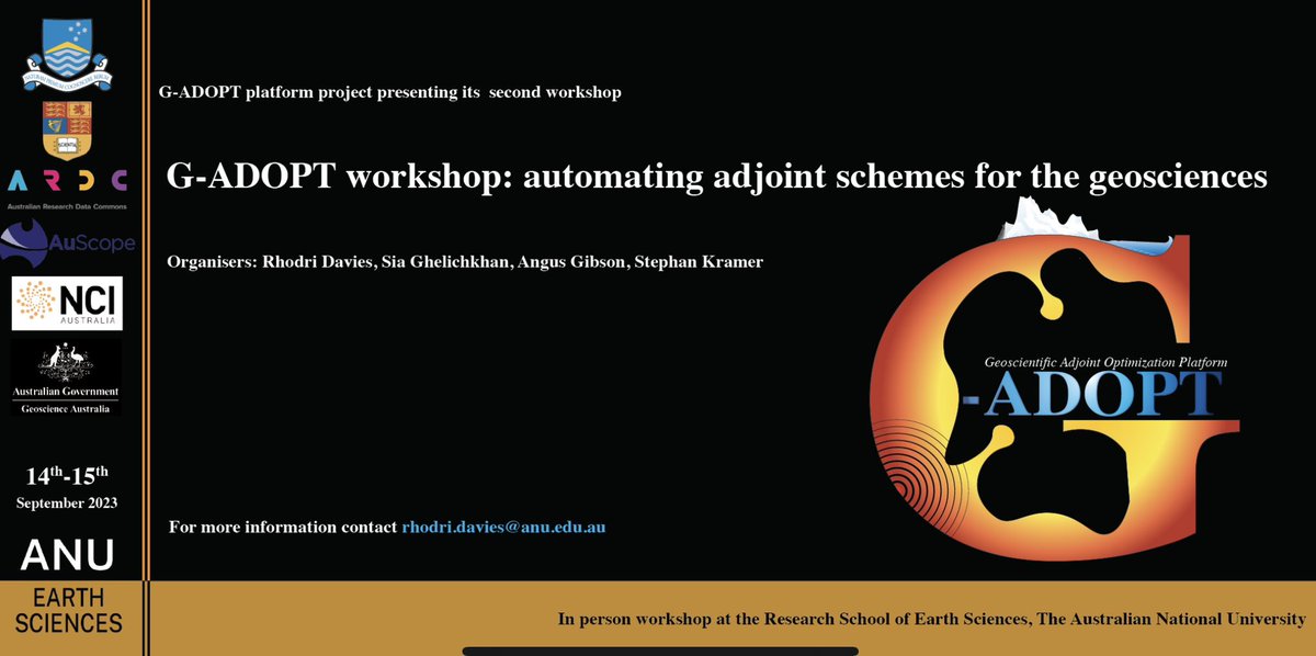 Rhodri Davies (@earthsengine) on Twitter photo Registration for the 2nd workshop of our X-NCRIS <a href="/ARDC_AU/">Australian Research Data Commons (ARDC)</a>, <a href="/AuScope/">AuScope</a>, <a href="/NCInews/">NCI Australia</a> G-ADOPT platform project, on automating adjoint schemes for geoscientific simulation, is now open (<a href="/anuearthscience/">ANU Earth Sciences 🌏</a> Sept 14th-15th). payments.anu.edu.au/general-events… Registration for the 2nd workshop of our X-NCRIS <a href="/ARDC_AU/">Australian Research Data Commons (ARDC)</a>, <a href="/AuScope/">AuScope</a>, <a href="/NCInews/">NCI Australia</a> G-ADOPT platform project, on automating adjoint schemes for geoscientific simulation, is now open (<a href="/anuearthscience/">ANU Earth Sciences 🌏</a> Sept 14th-15th). payments.anu.edu.au/general-events…