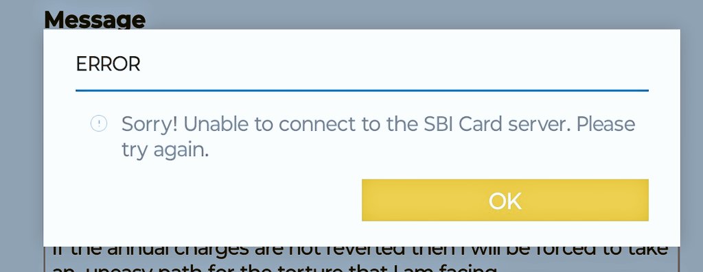 NarayanDoc's tweet photo. I have been trying to escalate my issue but only the message pops up "unable to connect to SBI server, please try later"...how can you solve my issues if your server can't connect to you.
@SBICard_Connect https://t.co/TicLDCDw99
