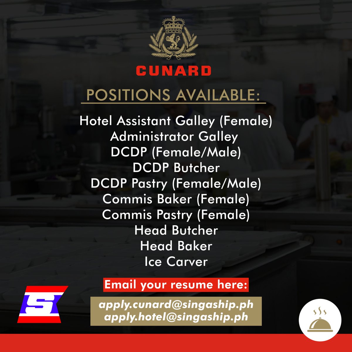 SingaShipPH's tweet photo. 𝗪𝗘 𝗔𝗥𝗘 𝗛𝗜𝗥𝗜𝗡𝗚‼️📣📣📣
𝐒𝐞𝐧𝐝 𝐲𝐨𝐮𝐫 𝐑𝐞𝐬𝐮𝐦𝐞 𝐭𝐨:
apply.cunard@singaship.ph
apply.hotel@singaship.ph
"𝗕𝗘𝗪𝗔𝗥𝗘 𝗢𝗙 𝗜𝗟𝗟𝗘𝗚𝗔𝗟 𝗥𝗘𝗖𝗥𝗨𝗜𝗧𝗘𝗥𝗦; 𝗡𝗢 𝗙𝗘𝗘𝗦 𝗧𝗢 𝗕𝗘 𝗖𝗢𝗟𝗟𝗘𝗖𝗧𝗘𝗗 𝗙𝗥𝗢𝗠 𝗧𝗛𝗘 𝗔𝗣𝗣𝗟𝗜𝗖𝗔𝗡𝗧𝗦” #applynow #Jobs https://t.co/EjcSu7oP8l