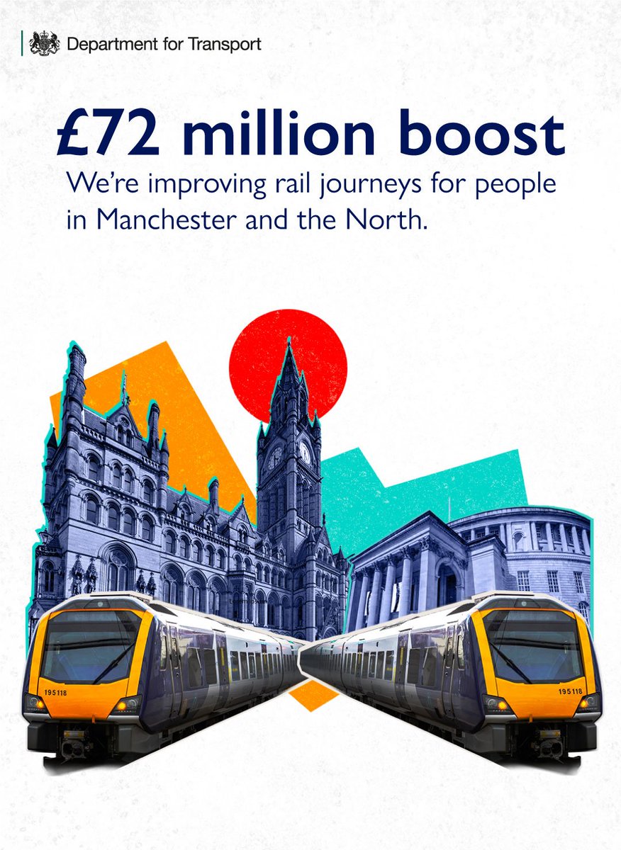 We’re investing £72 million to improve train journeys across #Manchester and the North.

🏗️Improving rail infrastructure
⏱️More reliable rail services
📈Boosting the local economy

More on this funding: gov.uk/government/new…