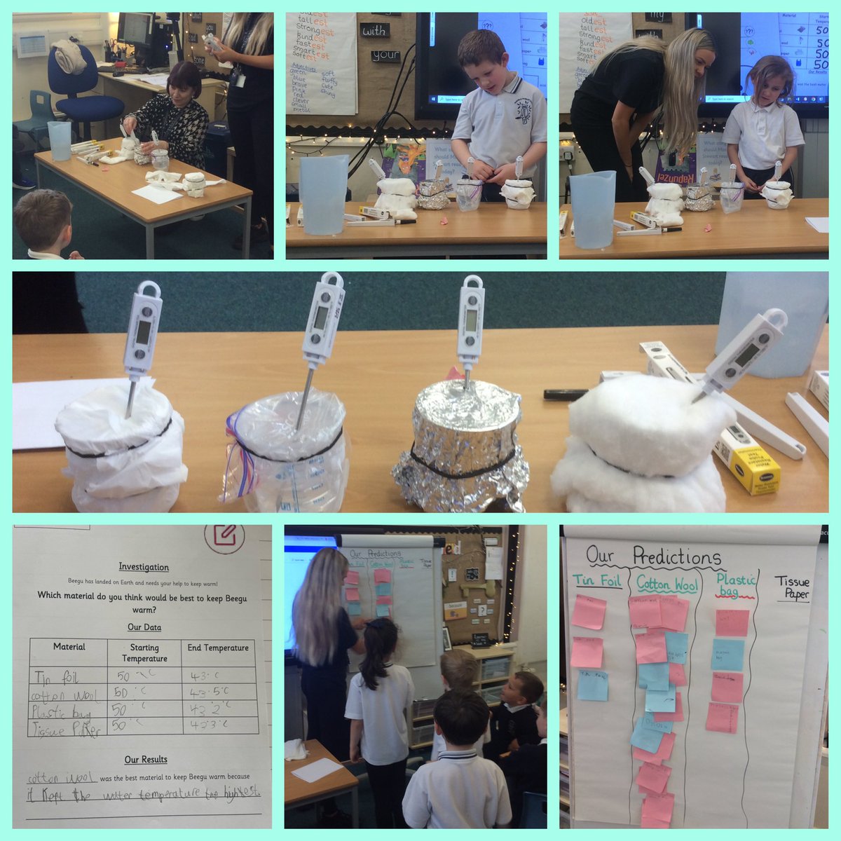 FPS_1_Giraffes's tweet image. On Tuesday Miss Wilson joined us to complete a very exciting experiment where we investigated which material would be the best to keep Beegu warm 🔎 #fpsscience