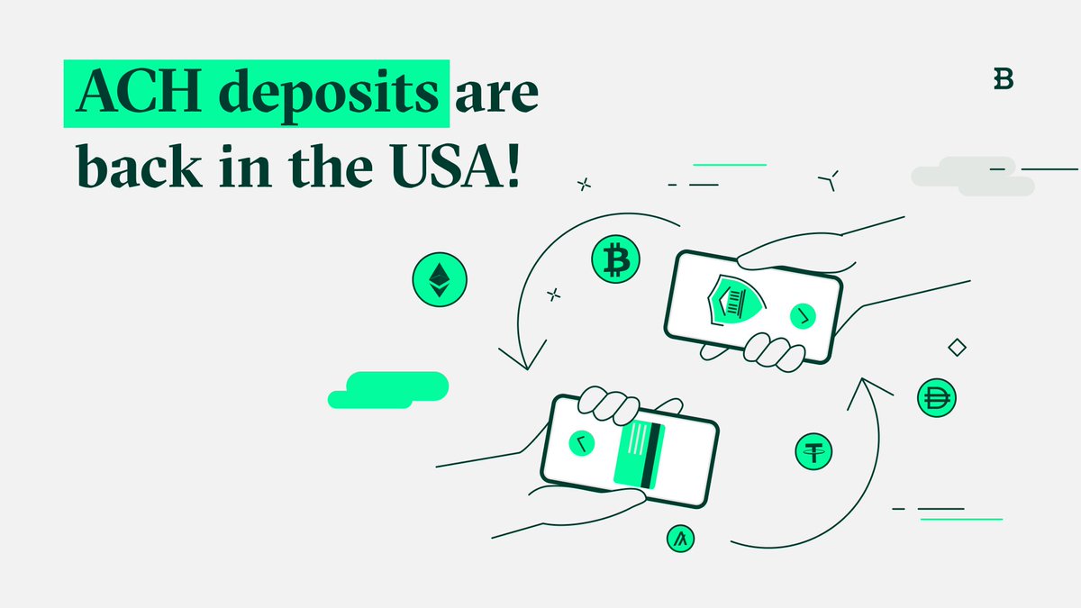 ACH payment is back to the US! 🥳 Bitstamp customers in the US can once  again make deposits via ACH payment. Start using the fast, secure and  preferred payment method in the