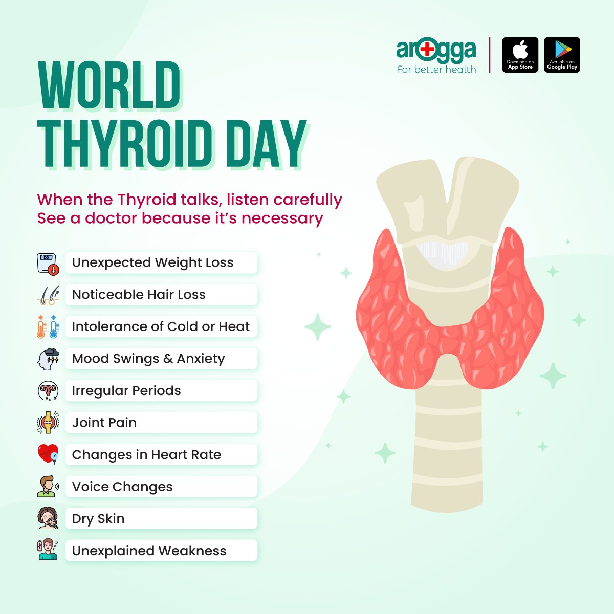 aroggaofficial's tweet photo. Mark the date, May 25th, together let’s raise awareness for thyroid disease. It's time to combat and prevent.
#Arogga #Heathcare #healing #forbetterhealth #worldthyroidday #spreadawarenss #thyroidiseases #prevention https://t.co/5DG4ZMKIjd