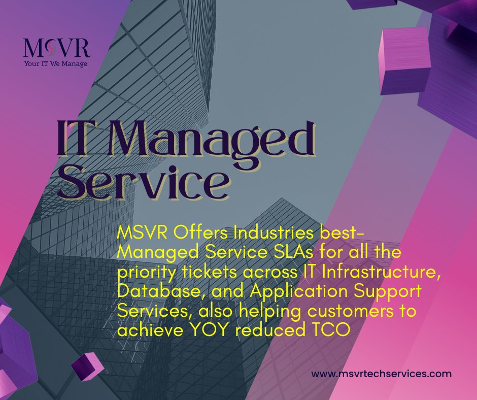 MSVR_PvtLtd's tweet image. MSVR Offers Industries best-Managed Service SLAs for all the priority tickets across IT , also helping customers to achieve YOY reduced TCO. #itconsulting #itmanagedservice #DataCenter #msvr #msvrtechservices #youritwemanage
visit our website lnkd.in/gPcrx2YM