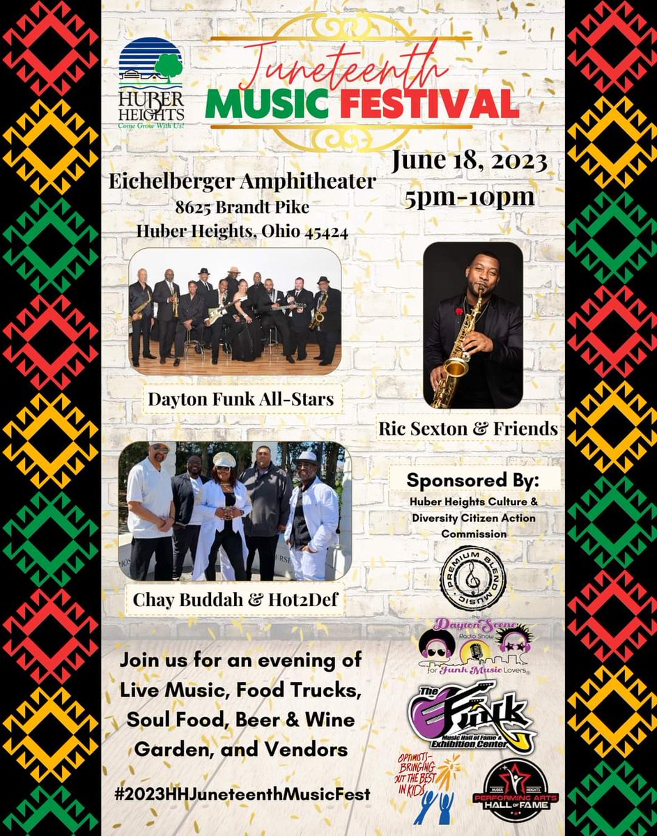 Join us for an iconic Juneteenth Celebration! Please like and share this event throughout your network. For more information, please call Rhonda Sumlin, Chairperson at (937) 260-5368 or Sarah Williams, Community Engagement Specialist at (937) 233-1423.
@TheFunkCenter @dayton_show