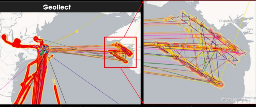 zaborona_media's tweet photo. Analysis by #Geollect indicates that commercial vesselsβ AIS has been spoofed to create the impression of a 65Β km long #Russian pro-war Z symbol on the Black Sea, visible on open-source tracking software. https://t.co/rjRcR01lMi