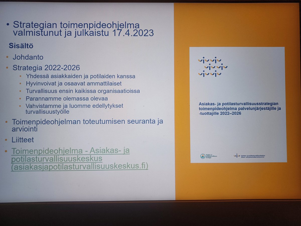 HKToiviainen's tweet photo. Ilo saada äsken esitellä @patkeskus valtakunnalliselle #sosiaaliala'n asiantuntijaryhmälle annetulla otsikolla #asiakasturvallisuus &amp; #potilasturvallisuus strategian #toimeenpano'n ns #isokuva'a.

Kiitos pj Erkki Penttinen @OVPH_fi ym🙏 #Yhdessä kohti #mallimaa2026-tavoitetta👍👌 https://t.co/dBq3mqLYzB