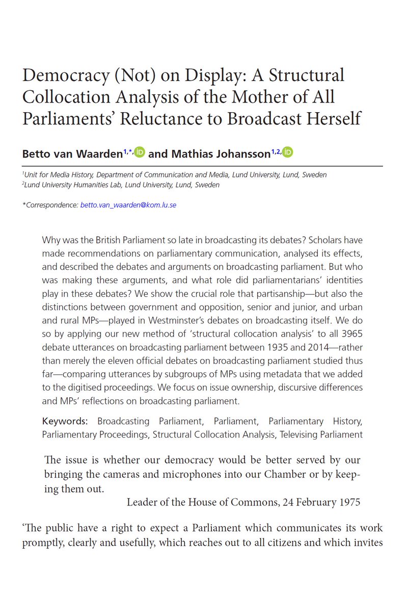 Our new article on #broadcasting #parliament available on academic.oup.com/pa/advance-art…, for which we created a new dataset (zenodo.org/record/7348819) and used the new method of ‘structural collocation analysis’ #history #politicalhistory #mediahistory #digitalhistory #twitterstorians