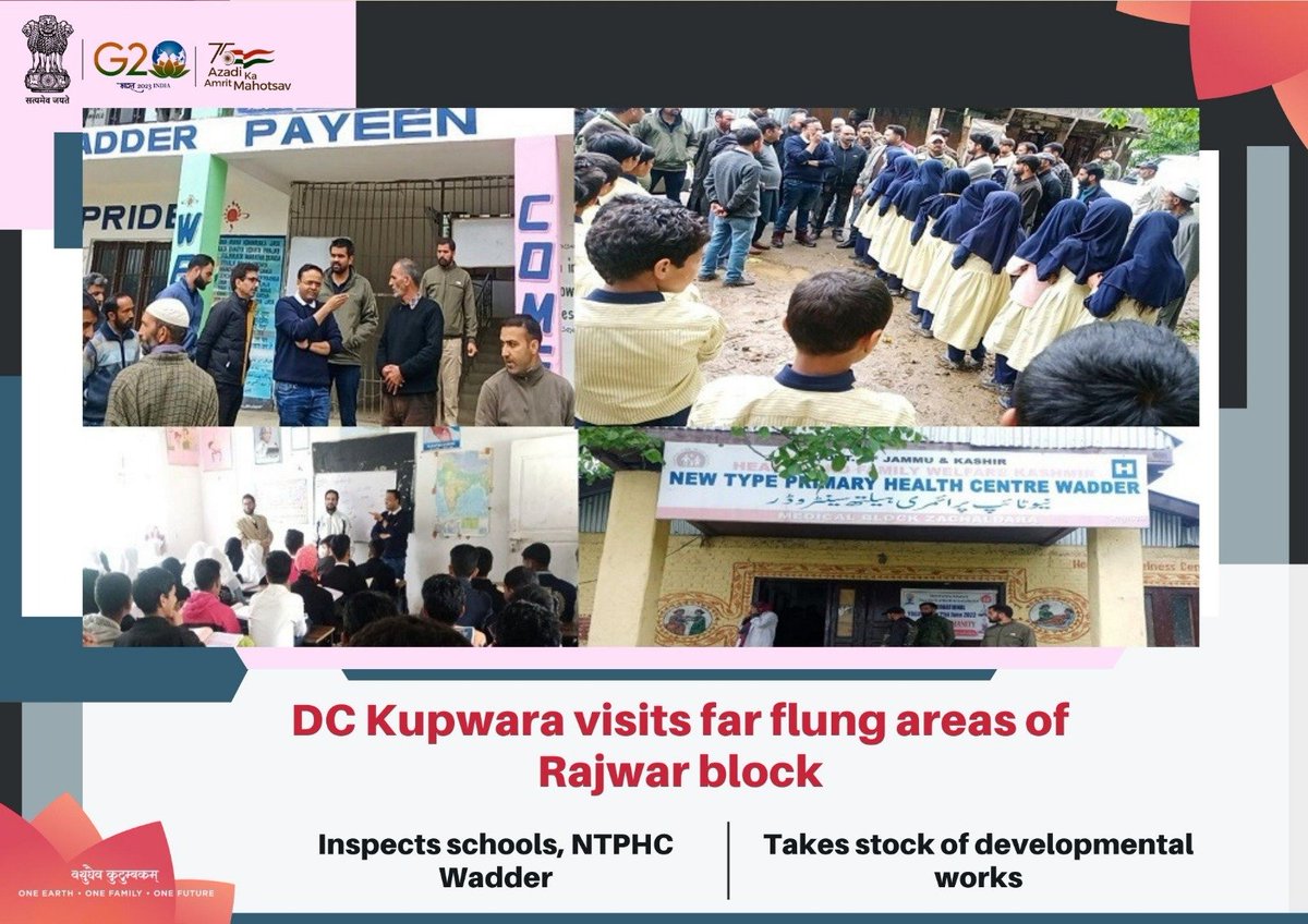 infokupwara's tweet image. #ProgressingJK
DC Kupwara visits far flung areas of Rajwar block; inspects schools, NTPHC Wadder, takes stock of developmental works.
@diprjk
@PIBSrinagar 
@ddnews_jammu 
@ddnewsSrinagar