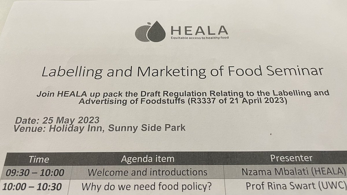WitsPricelessSA's tweet photo. We are here at the @heala_SA  Labelling and Marketing of food seminar! 

#betterlabelsnow #FOPL https://t.co/EJgrOkaf8P