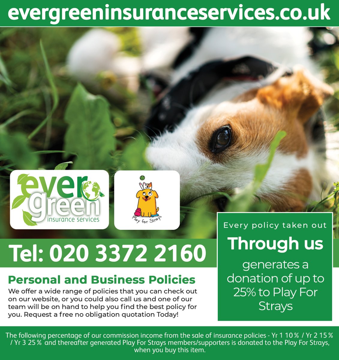 Request a #personal or #commercial #insurance quotation through us. We will donate up to 25% of our commission to <a href="/PlayforStrays/">PlayforStrays</a>.

evergreeninsuranceservices.co.uk