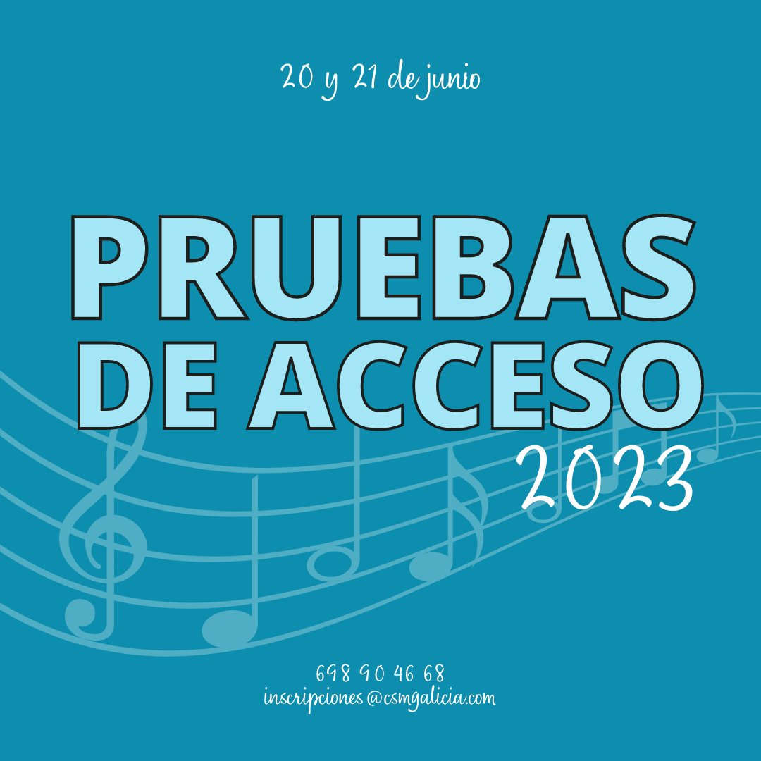 ‼️Ya tenemos fecha para las pruebas de acceso 2023-2024‼️

Serán los próximos 20 y 21☝

¿Quieres saber más o estás interesado en realizarlas?👇
📲csmgalicia.com/pruebas-de-acc…
📧 inscripciones@csmgalicia.com
☎️ 698 904 668

#CSMGalicia #musica #pruebasdeacceso