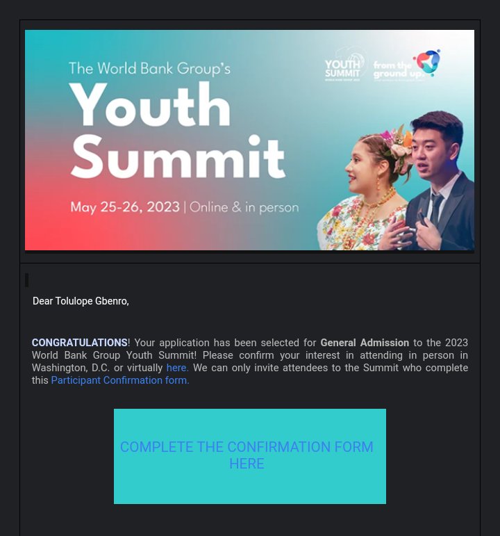 I got selected to attend @WorldBank summit #WBGYouthSummit