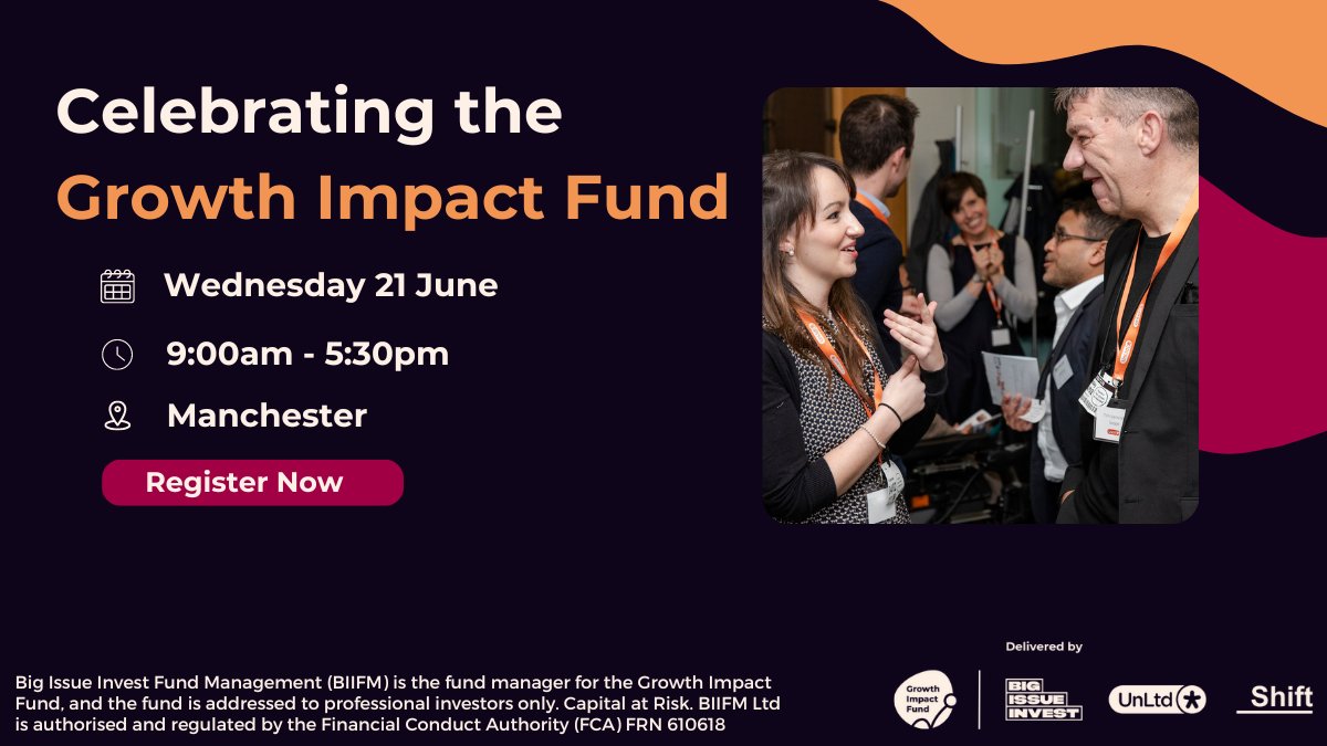 #EventAlert: Calling all social entrepreneurs in #Manchester and beyond for an exciting one-day conference

Together with <a href="/BigIssueInvest/">Big Issue Invest</a> , we are coming to Manchester on Wednesday, 21 June to celebrate the #GrowthImpactFund and bring together #SocEnts, #funders, and #partners