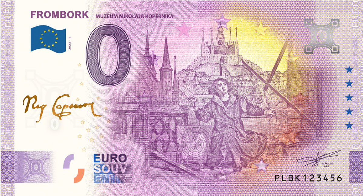 BanknotyP's tweet photo. Frombork - Mikołaj Kopernik, wersja złocona 🥰 Limitowana edycja banknotów ze złoconym podpisem Mikołaja Kopernika 😊 Banknot dostępny wyłącznie w zestawie Gold Edition 🙂 #mikołajkopernik #kopernik #frombork #0euro #zeroeuro #eurosouvenir #banknoty #kolekcjoner https://t.co/5j8hIt2YMr