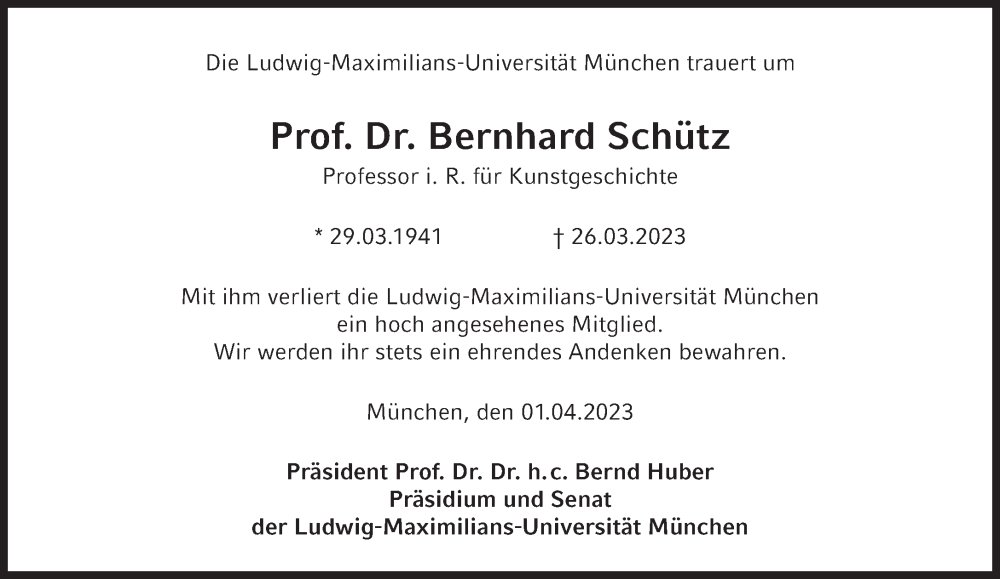 Art Historian 
Prof. Dr. Bernhard Schütz
passed
1941 - 2023 
R.I.P.