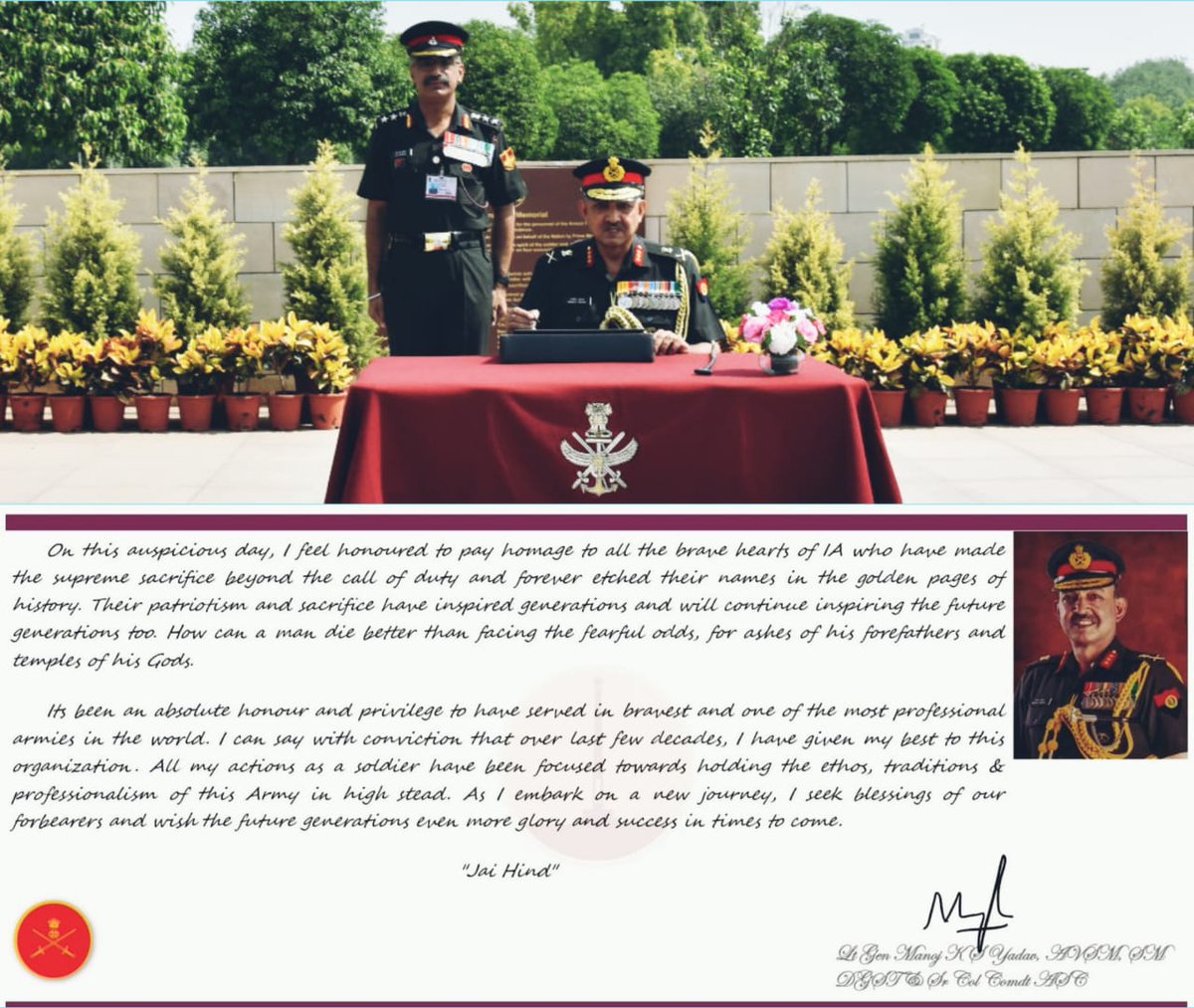 It is customary to pay homage to #Bravehearts when a soldier hangs his boots. Lt Gen Manoj KS Yadav, AVSM,SM,DG ST & Sr Col Comdt, ASC, on behalf of officers attending 120th Retiring Officers Seminar, paid tribute to #fallen soldiers at #AmarJawanJyoti in #NationalWarMemorial.