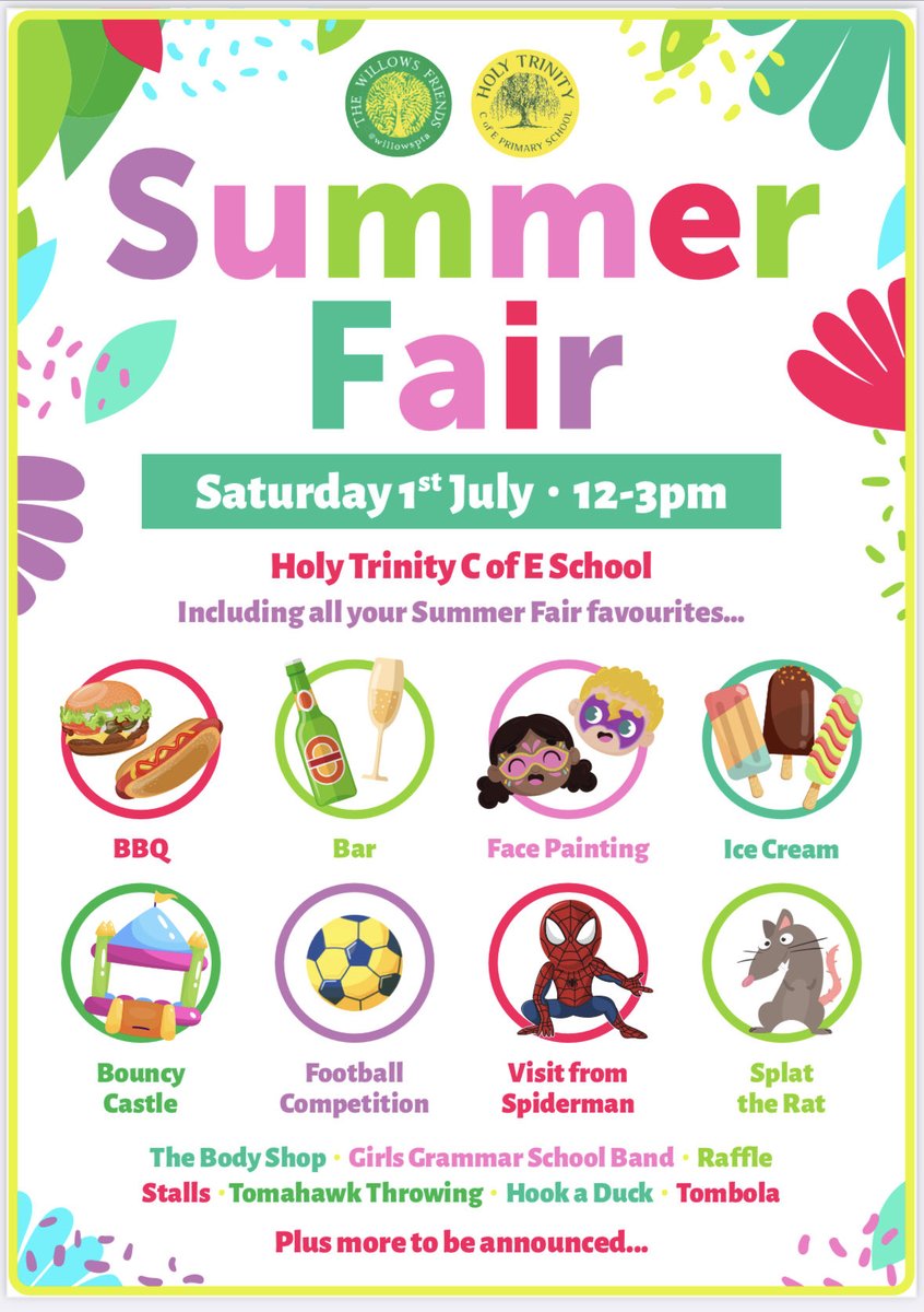 The Willows Friends (@willowspta) on Twitter photo We are excited to be holding our first summer fete in many years!
We are still looking for stall holders, raffle prizes and willing volunteers on the day! Please get in touch and save the date! <a href="/WillowsCE/">Holy Trinity C of E Primary School</a> We are excited to be holding our first summer fete in many years!
We are still looking for stall holders, raffle prizes and willing volunteers on the day! Please get in touch and save the date! <a href="/WillowsCE/">Holy Trinity C of E Primary School</a>
