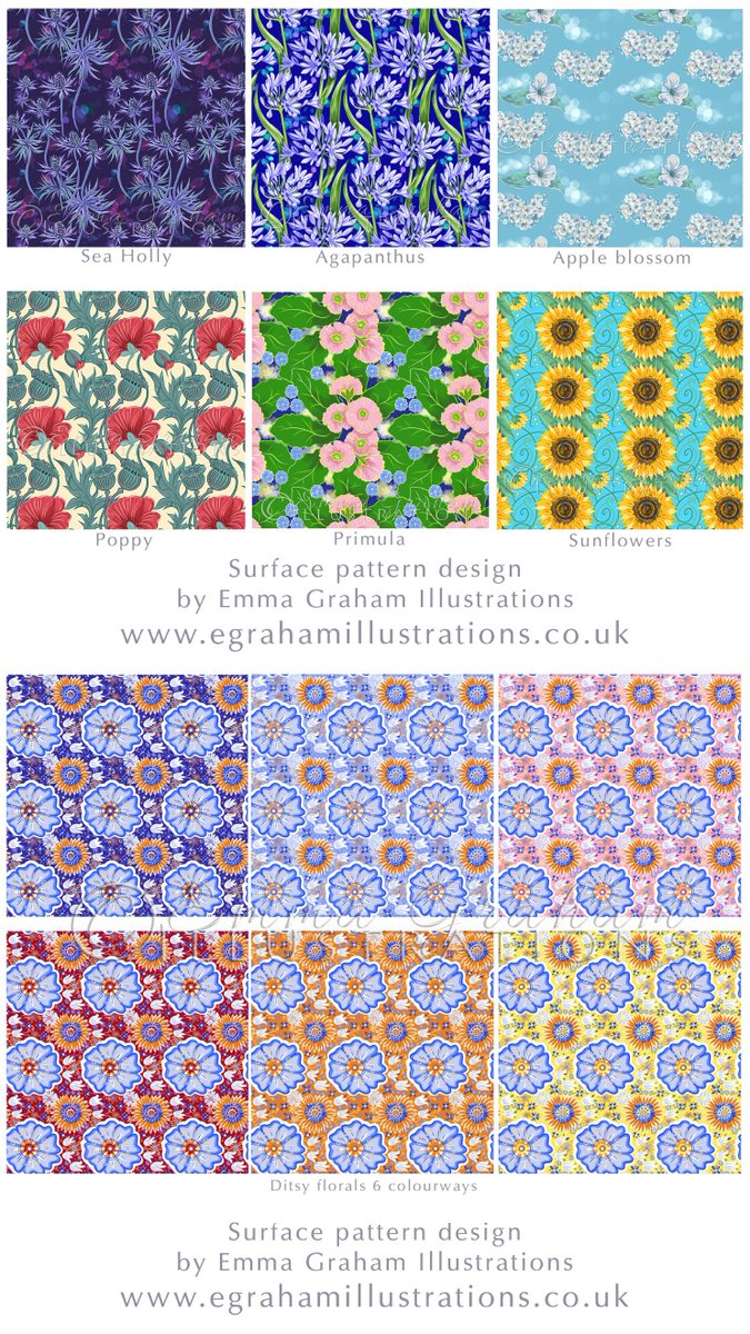 In recent weeks I have thoroughly enjoyed experimenting with repeat pattern design, really enjoying the #florals, now to research how to license these for #fabrics & #wallpapers #repeatpattern #design #illustration #illustrator #designer, do get in touch it these are of interest.