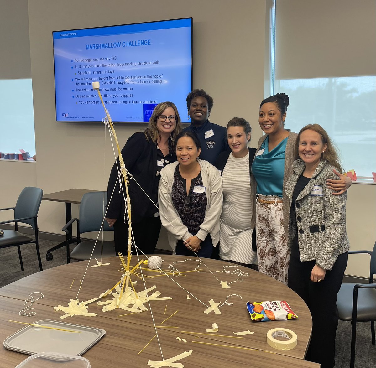 Yesterday members of the Education & Training division kicked off day one of AHA TeamSTEPPS training. It was an amazing day of learning & teaming. Our group even won the marshmallow challenge. I’m looking forward to another exciting day today.