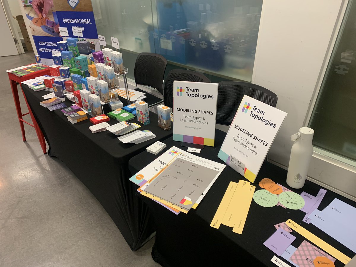 agilestationery's tweet image. Come and try things out at our  #fastflowconf stand. We have @TeamTopologies modelling shapes, threat modelling card games and coaching cards for a range of roles (and all the books).