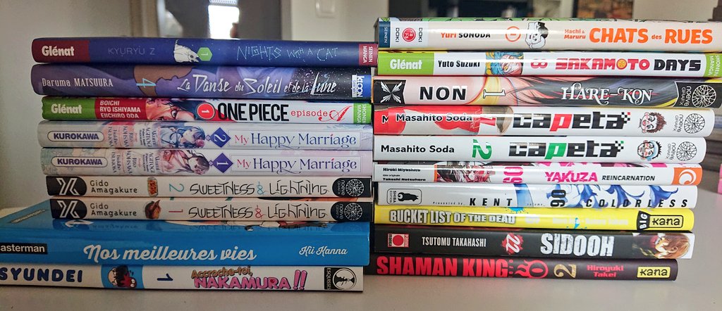 #LaPALDuJour les amis! Avec des suites, mais aussi des lancements! 📚🤓

#NightWithACat #OnePieceÉpisodeA #SakamotoDays @Glenat_Manga #Capeta #HareKon #SweetnessLightness @noevegrafx @noeveXplicit #HappyMariage @Kurokawa #NosMeilleuresVies @MangaSakka #Sidooh @PaniniManga