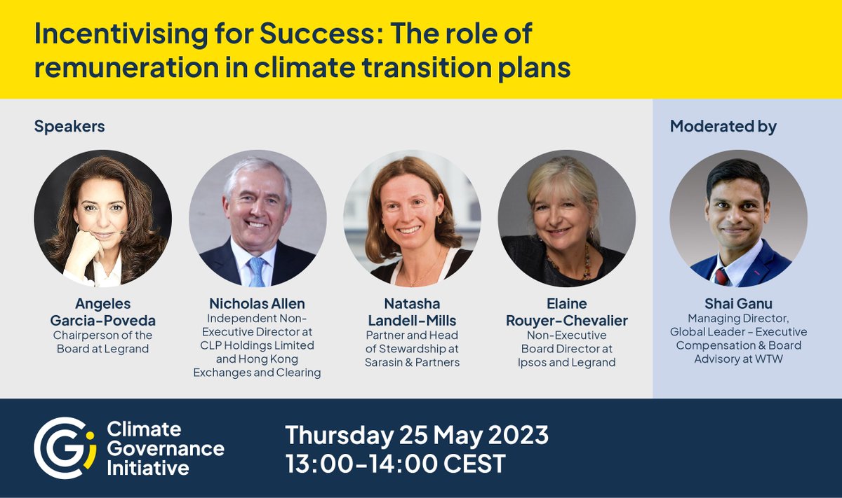 TODAY: Join the us for an online fireside chat and panel exchange unpacking how board directors can link executive compensation with climate transition plans.

Thursday 25 May, 13:00-14:00 CEST

Register: bit.ly/40XLlZH

#ClimateGovernance #ExecutiveCompensation