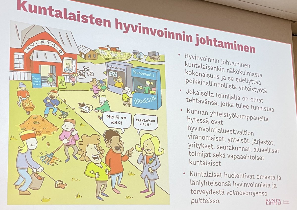 Tänään <a href="/Kuntaliitto/">Kuntaliitto | Kommunförbundet</a> hyvinvointiseminaari Kuntatalolla herättää paljon ajatuksia. <a href="/HannaTainio/">Hanna Tainio</a> avasi tilaisuuden ja mm. Kristiina Patja herätteli hyvin virkistävällä esityksellään. #hyvinvointiseminaari #hyte #kunta #hyvinvointialue #yhteistyö