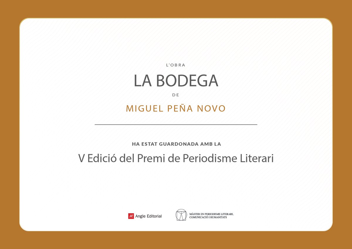 Mecoph's tweet photo. 📢Ja és a la venda l'obra guanyadora de la darrera edició del #PremiPeriodismeLiterari, 'La Bodega' de @miguelpnl, la crònica d'una pintoresca bodega de barri que és a punt de baixar la persiana per sempre. 

Ben aviat us convidarem a la seva presentació.
@angleeditorial https://t.co/BBY36sgzB9