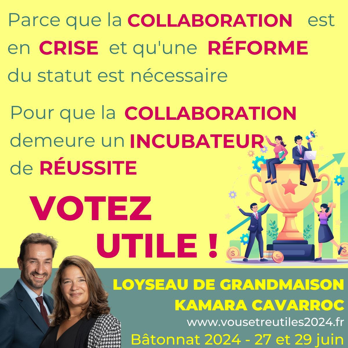 La collaboration est en crise
 
1/5 collaborateur cesse d'être #avocat dans les 5 1ères années
 
Les cabinets peinent à recruter et à fidéliser
 
Entre salariat déguisé et entreprenariat impossible, la collab ne séduit plus

Nous voulons un nouveau statut de la collaboration !
