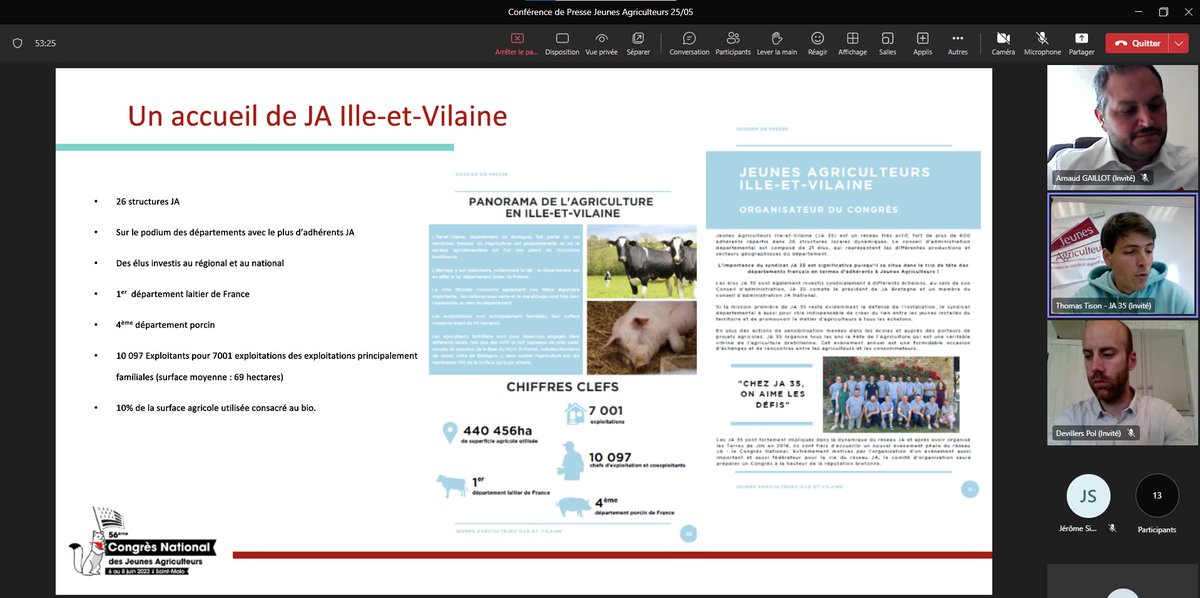 " <a href="/JeunesAgri35/">Jeunes Agriculteurs 35</a>  avait la volonté d'accueillir un nouvel événement d'ampleur nationale après les Terres de <a href="/JimBataille/">Jim Bataille</a>  en 2018. Nous sommes fiers de mettre en avant l'agriculture bretillienne, très importante pour notre territoire" Thomas Tison, co-organisateur #CongrèsJA