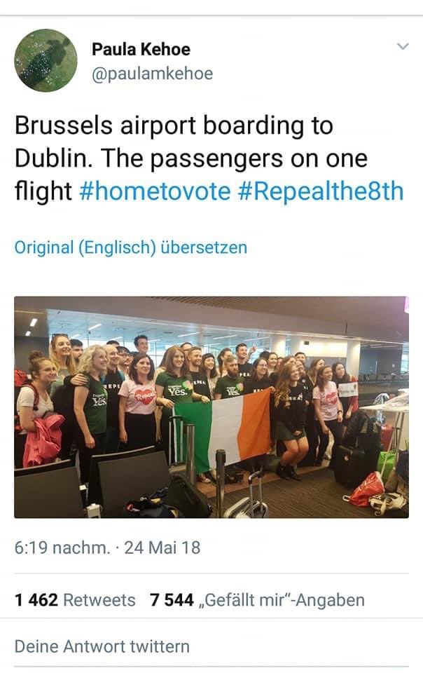 Könnt ihr euch erinnern, wie vor 5 Jahren Iren und Irinnen aus der ganzen Welt zurück nach Irland kamen, um gegen das Abtreibungsverbot zu stimmen? Und wie Leute einander geholfen haben, Shuttles von Flughäfen und Fähren organisiert haben? Solidarität ist etwas Schönes.