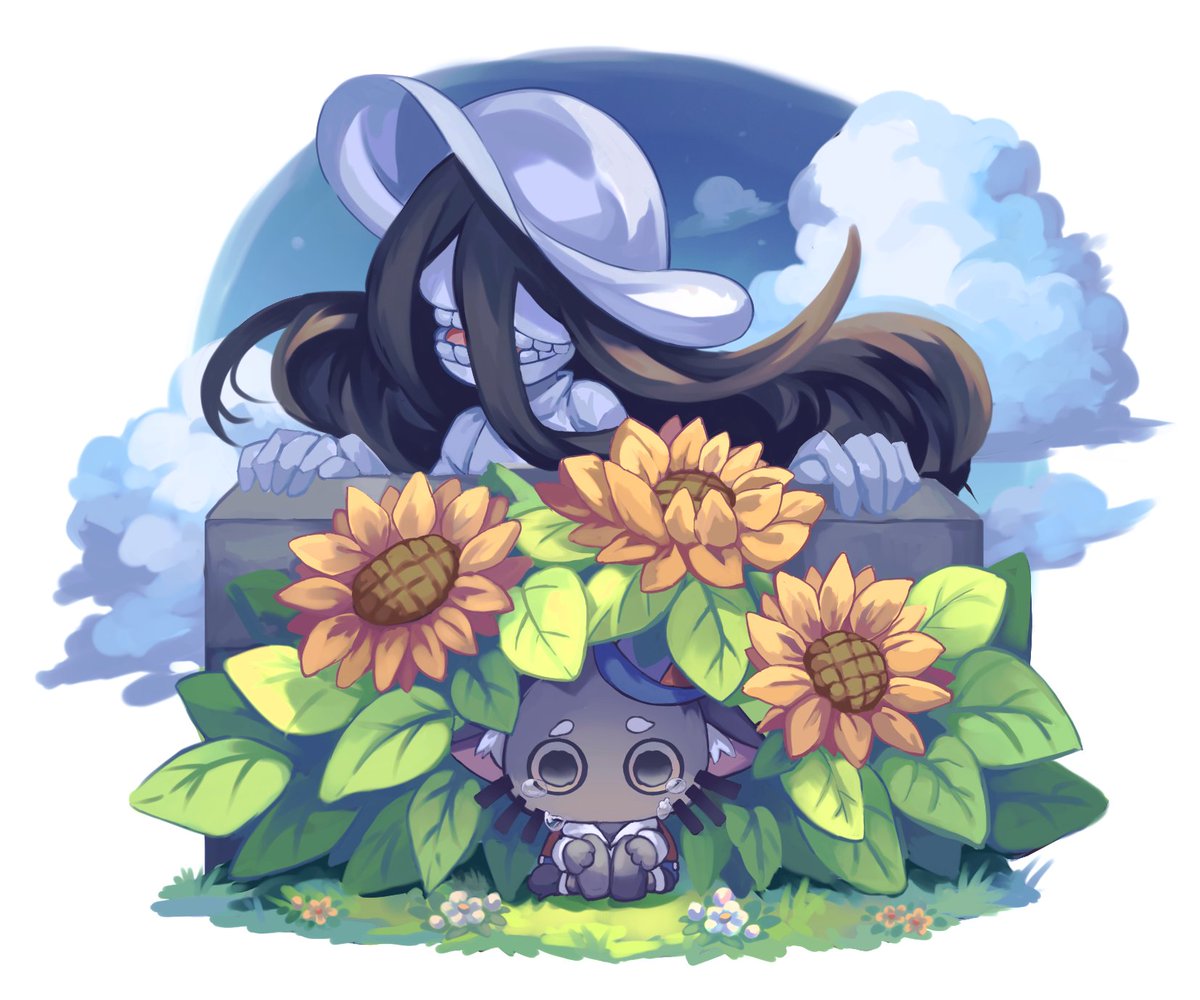 hat flower 1girl black hair long hair white headwear sunflower  illustration images