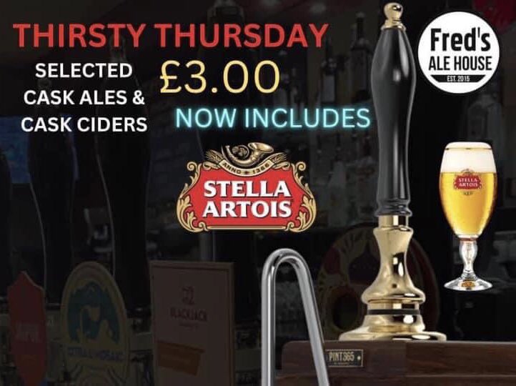 Sun is Out for #ThirstyThursday & #tacothursday at Fred’s with Kitchen 33 #caskale #Cider #Stella just £3 a pint & Tacos just £3 each or 3 for £5 and all our #beergardens are open including the roof top Terrace, don’t forget your shades