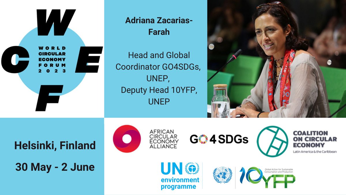 I will be at the #WCEF2023 – happy to promote the work of #GO4SDGs on Circular Economy at the regional level #LAC @CircularLAC  and @AfriCANcircular  and presenting the work of #10YFP on digitatiozation4CE and Global Dialogue on SCP and CE.
#CircularEconomy #SDGs #Youth #Helsinki