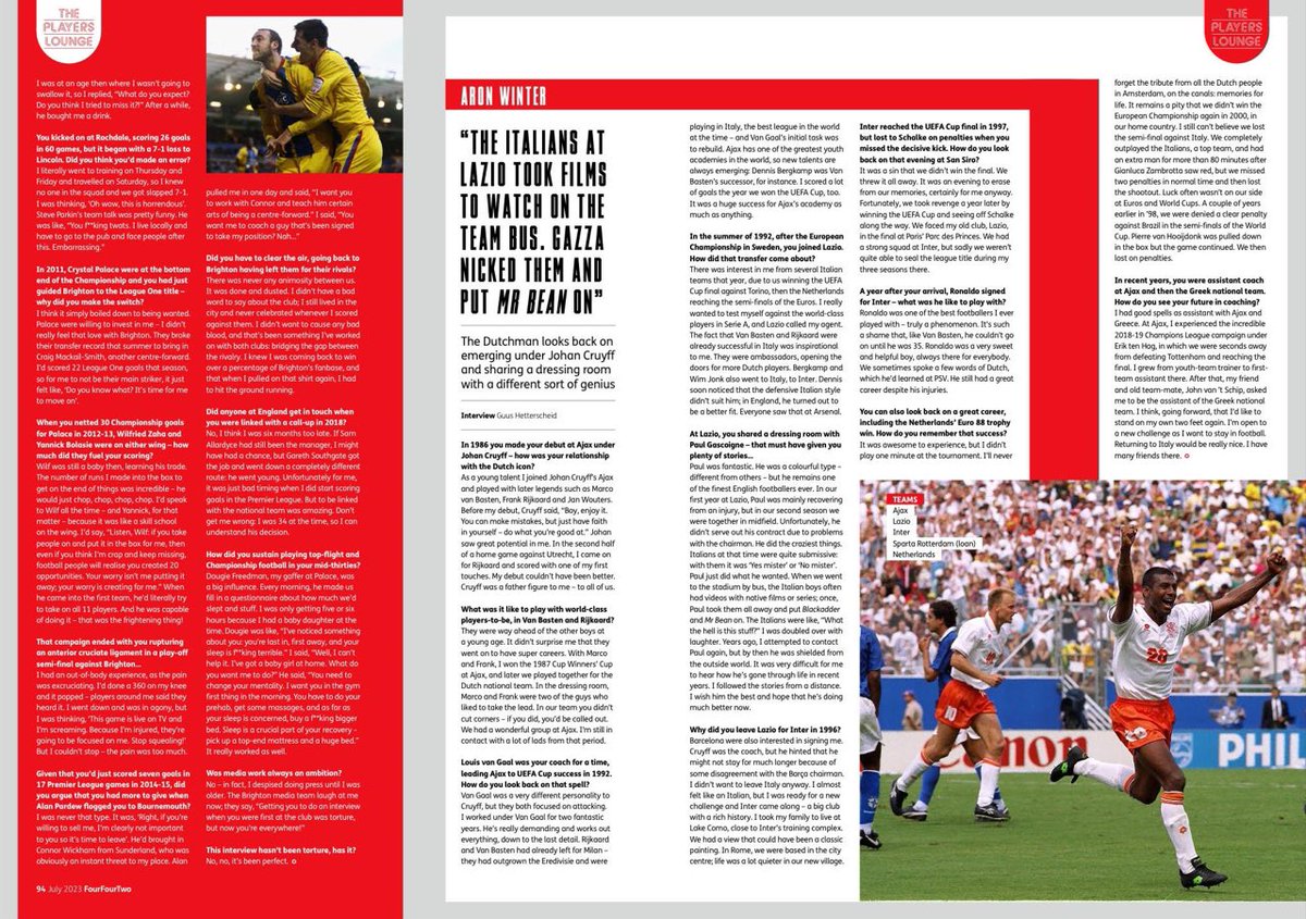 guush's tweet image. Nieuw verhaal voor @FourFourTwo: interview met @AronWinter1967. Over zijn herinneringen aan Johan Cruijff, zijn jaren bij Lazio en Internazionale, lachen met Paul Gascoigne, O Fenômeno Ronaldo en de belangstelling van FC Barcelona in 1996. 📖🇬🇧👇🏼 #fourfourtwo