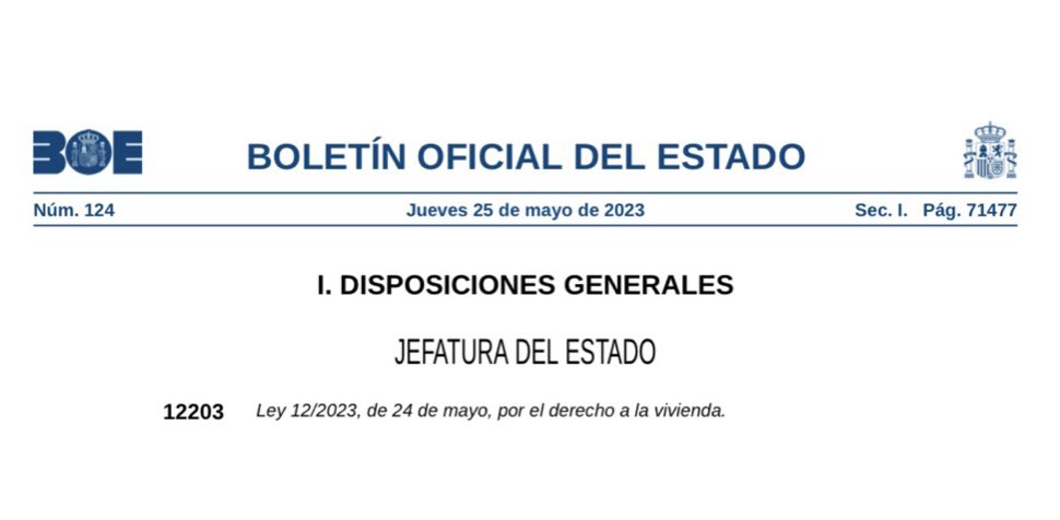 El <a href="/boegob/">BOE</a> publica la primera Ley de Vivienda de nuestro país. Hoy avanzamos en un derecho básico: la garantía de una vivienda digna. 

Gracias a todas las personas que han luchado para conseguir que este paso tan importante sea por fin una realidad.