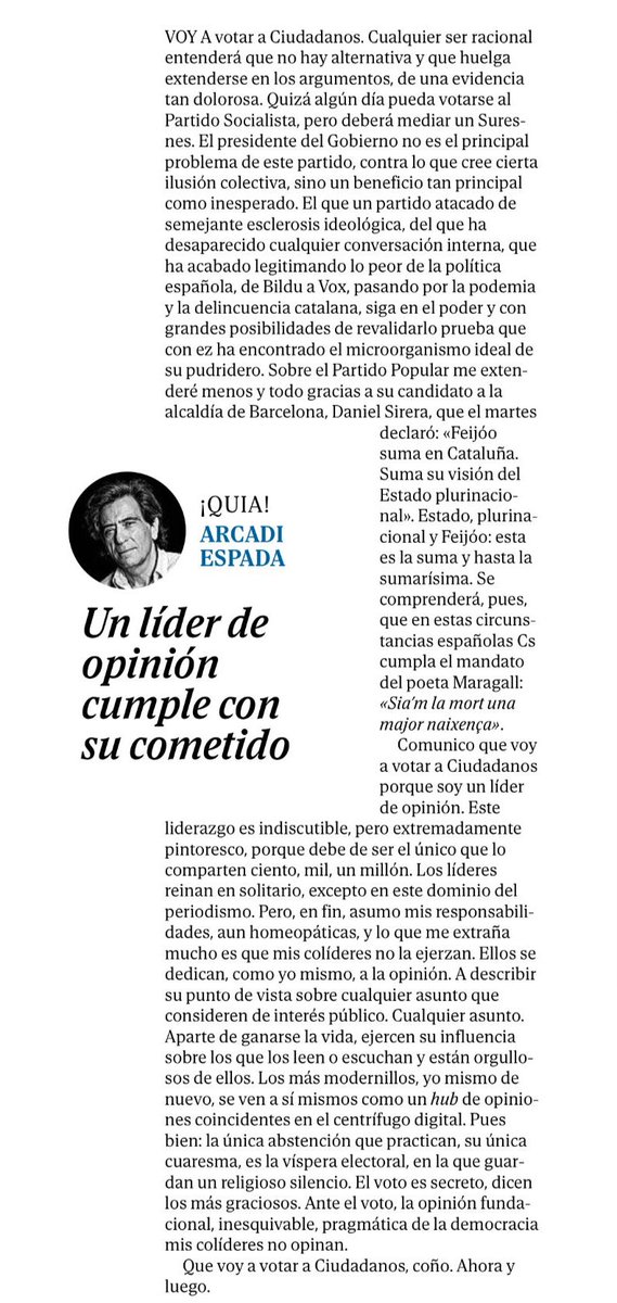 Arcadi escribe (y vota) libre