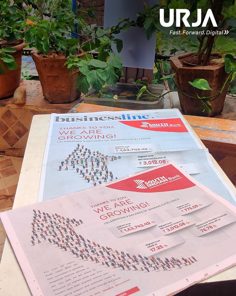 urjacomm's tweet photo. Growing with relentless support and trust! Urja Communication proudly presents the latest print advertisement made for our esteemed client @South 
 Indian Bank.

#southindianbank #client #clientswork #urjacommunication https://t.co/HqbW2IrN1x